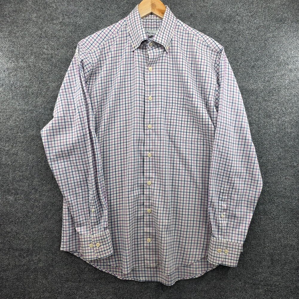 Peter Millar Mens Tattersall Check Button‎ Down Shirt Purple Navy MS19W12N8L M
